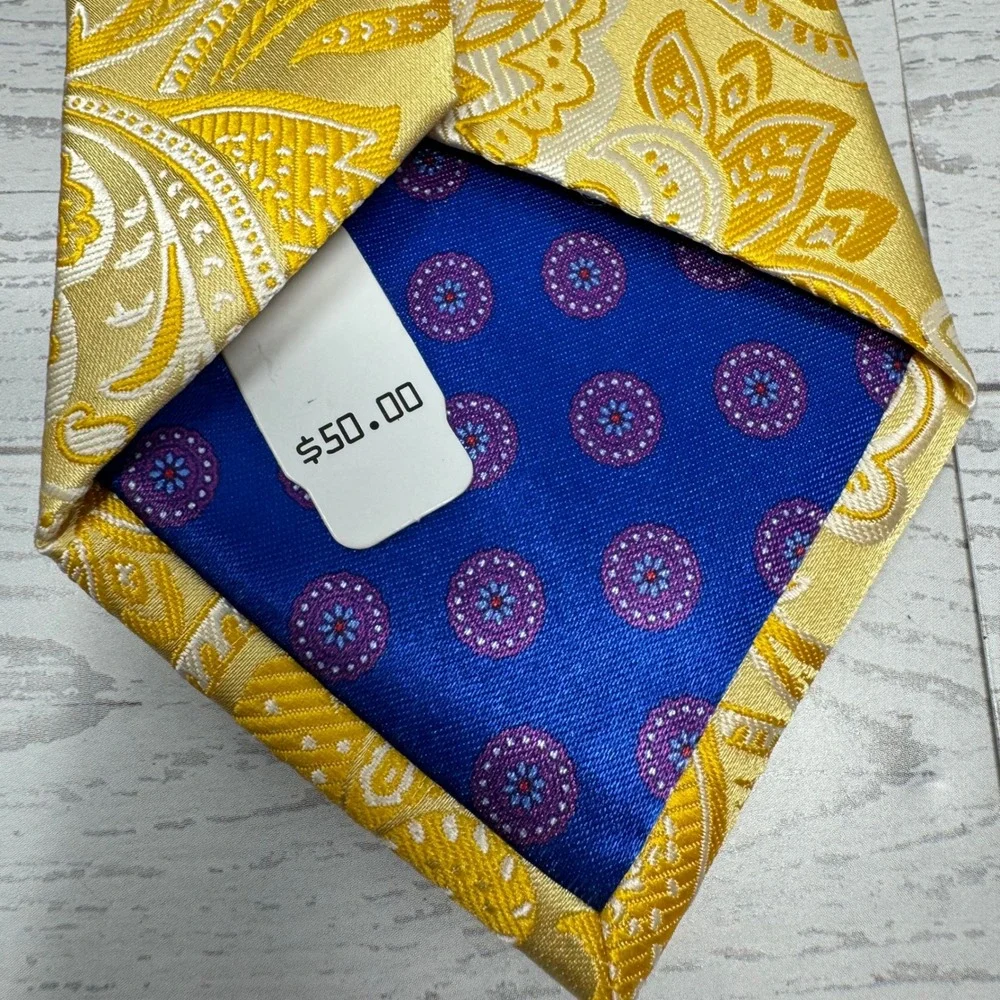 John Sparks‎ Gold Paisley Silk Men's Dress Tie New
